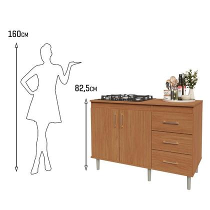 Imagem de Balcão Para Cooktop 1,20m 5 Bocas 2 Portas E 3 Gavetas Turim Nature