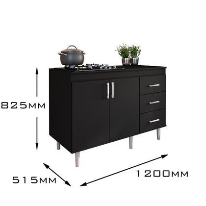 Imagem de Balcão Para Cooktop 1,20m 5 Bocas 2 Portas E 3 Gavetas Turim Preto