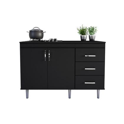 Imagem de Balcão Para Cooktop 1,20m 5 Bocas 2 Portas E 3 Gavetas Turim Preto