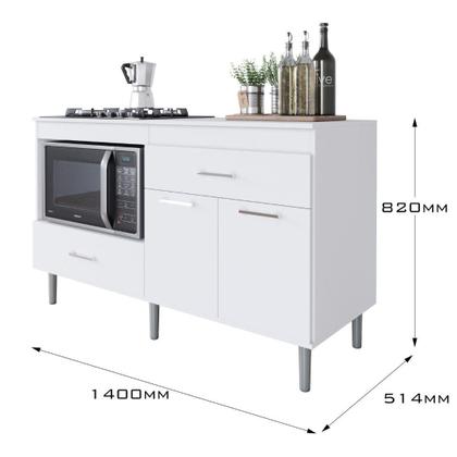Imagem de Balcão Para Cooktop 1,40m 5 Bocas 1 Nicho Com 2 Portas E 2 Gavetas Turim Branco