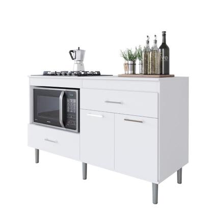 Imagem de Balcão Para Cooktop 1,40m 5 Bocas 1 Nicho Com 2 Portas E 2 Gavetas Turim Branco