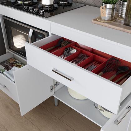 Imagem de Balcão Para Cooktop 1,40m 5 Bocas 1 Nicho Com 2 Portas E 2 Gavetas Turim Branco