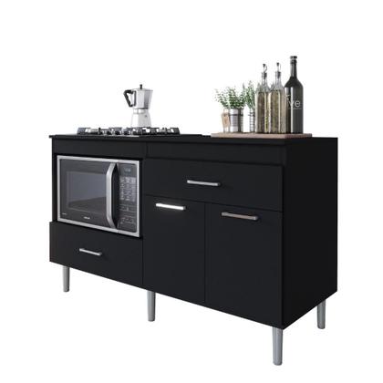 Imagem de Balcão Para Cooktop 1,40m 5 Bocas 1 Nicho Com 2 Portas E 2 Gavetas Turim Preto