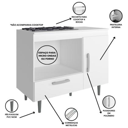 Imagem de Balcão Para Cooktop 4 bocas Alecrim 1 Porta Branco Poliman