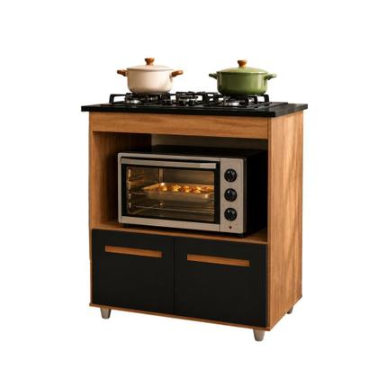 Imagem de Balcão Para Cooktop 4 Bocas Armário de Cozinha Elisa Savana Preto