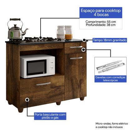 Imagem de Balcão para Cooktop 4 Bocas e Forno 2 Portas 1 Gaveta Violeta Kaiki Móveis