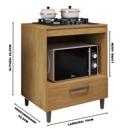 Imagem de Balcão Para Cooktop 4 Bocas E Nicho Para Forno Com 1 Gaveta Para Cozinha Compacta Freijó