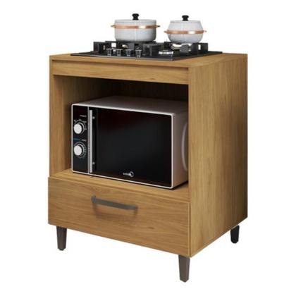 Imagem de Balcão Para Cooktop 4 Bocas E Nicho Para Forno Com 1 Gaveta Para Cozinha Compacta Freijó