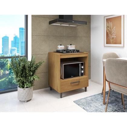 Imagem de Balcão Para Cooktop 4 Bocas E Nicho Para Forno Com 1 Gaveta Para Cozinha Compacta Freijó