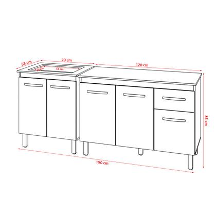 Imagem de Balcão Para Cooktop 4 Bocas Fran Branco e Armário Aline 118 cm Cozinha Gabinete Branco com Tampo Tampão Branco