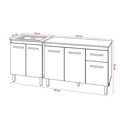 Imagem de Balcão Para Cooktop 4 Bocas Fran Branco E Armário Aline 118 Cm Cozinha Gabinete Branco Com Tampo Tampão Preto