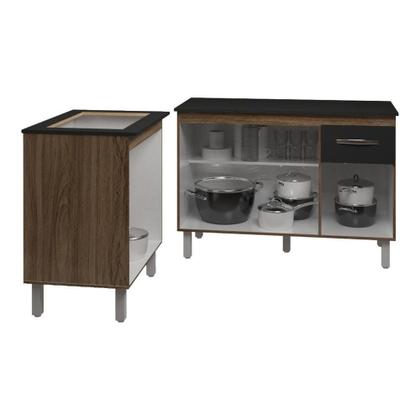 Imagem de Balcão Para Cooktop 4 Bocas Fran E Armário Aline 118 Cm Cozinha Gabinete Preto Com Tampo Tampão Preto