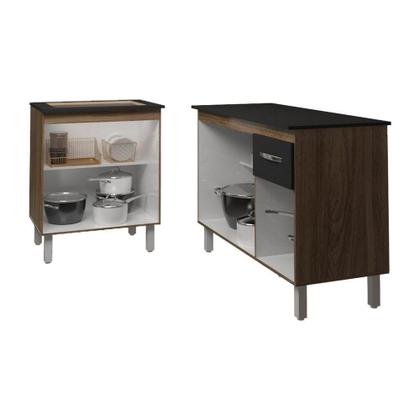 Imagem de Balcão Para Cooktop 4 Bocas Fran E Armário Aline 118 Cm Cozinha Gabinete Preto Com Tampo Tampão Preto