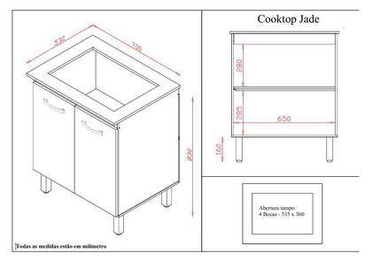 Imagem de Balcão para Cooktop 4 Bocas Jade 70cm 2 Portas 1 Prateleira - Savana/Preto Móblis 