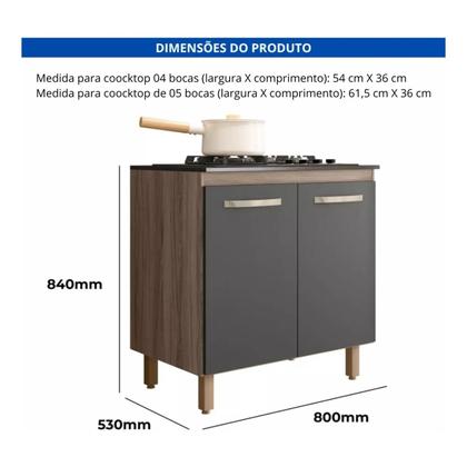 Imagem de Balcão Para Cooktop 4 ou 5 Bocas Armário Multiuso de Cozinha 80cm Com 2 Portas