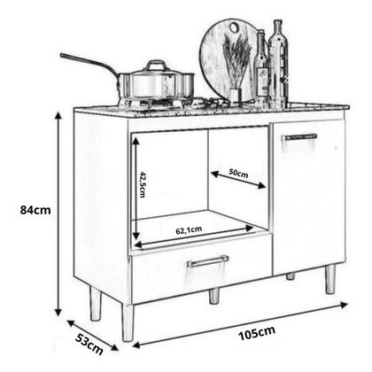 Imagem de Balcão para Cooktop 4 ou 5 Bocas Cozinha Multiuso com 1 Porta e 1 Gaveta FIT Forno e Microondas