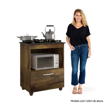 Imagem de Balcão para Cooktop 5 Bocas 1 Porta  Basculante 1 Nicho para Micro-ondas Salvia Kaiki Móveis