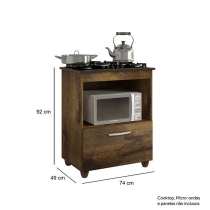 Imagem de Balcão para Cooktop 5 Bocas 1 Porta  Basculante 1 Nicho para Micro-ondas Salvia Kaiki Móveis