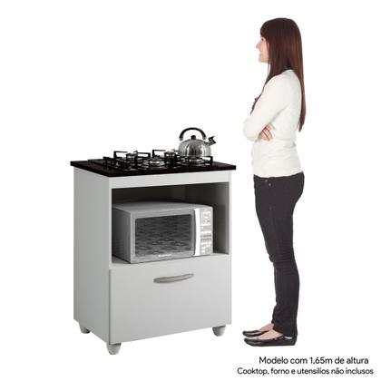 Imagem de Balcão para Cooktop 5 Bocas 1 Porta  Basculante 1 Nicho para Micro-ondas Salvia Kaiki Móveis