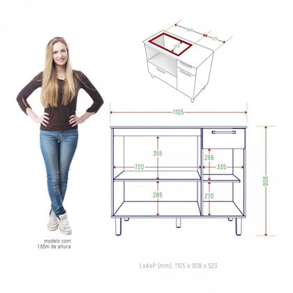 Balcão para Cooktop 5 Bocas 2 Portas 1 Gaveta Master - Zanzini
