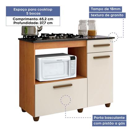 Imagem de Balcão para Cooktop 5 Bocas 2 Portas 1 Gaveta Violeta Kaiki Móveis