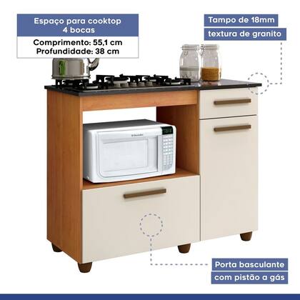 Imagem de Balcão para Cooktop 5 Bocas 2 Portas 1 Gaveta Violeta Kaiki Móveis