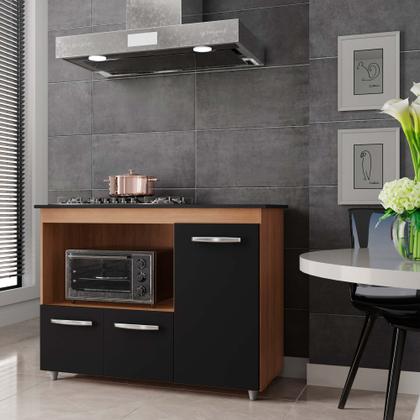 Imagem de Balcão para Cooktop 5 Bocas com 3 portas Ana Savana/Preto - Moblis