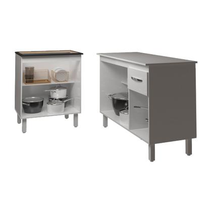 Imagem de Balcão Para Cooktop 5 Bocas Fran Branco e Armário Aline 118 cm Cozinha Gabinete Branco com Tampo Tampão Branco