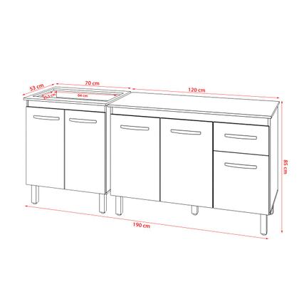 Imagem de Balcão Para Cooktop 5 Bocas Fran Branco e Armário Aline 118 cm Cozinha Gabinete Branco com Tampo Tampão Branco