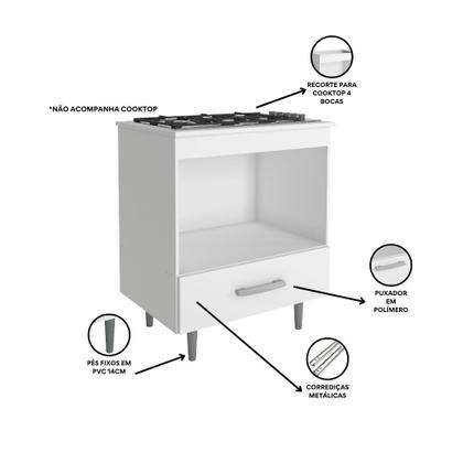 Imagem de Balcão para Cooktop com 1 gaveta Alecrim branco