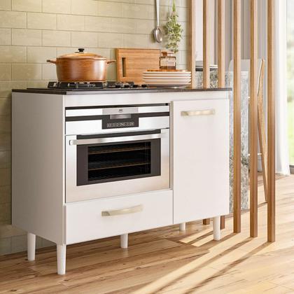 Imagem de Balcão para Cooktop e Forno com 1 Porta e 1 Gaveta Branco Nicioli Fit