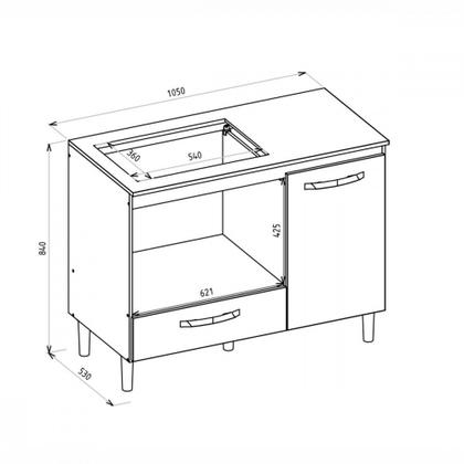 Imagem de Balcão para Cooktop e Forno com 1 Porta e 1 Gaveta Branco Nicioli Fit