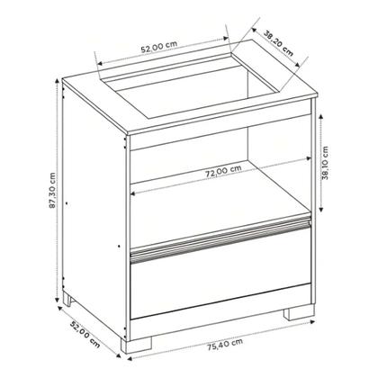 Imagem de Balcão para Cooktop e Forno NT 3110 1 Porta Branco New e Tampo Granito Notável Móveis