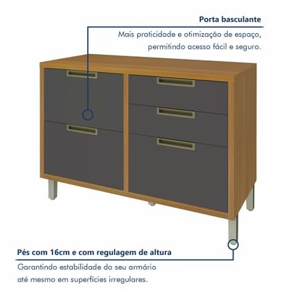 Imagem de Balcão para Cozinha 1 Porta 4 Gavetas Imperatriz 100% MDF Marrom/Freijó/Grafite