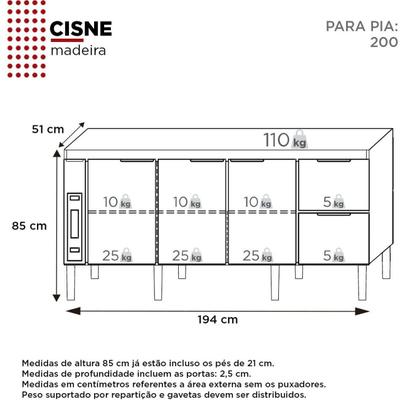 Imagem de Balcão para Cozinha 3 Portas 3 Gavetas Cisne