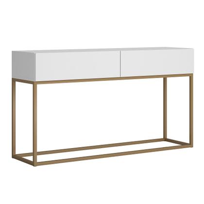 Imagem de balcão para cozinha buffet 2 gavetas design moderno estilo industrial eros 110cm pé de ferro dourado