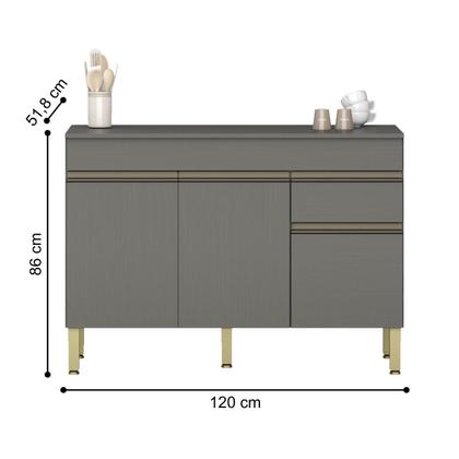 Imagem de Balcão para Cozinha com Tampo e com 3 Portas Chester Gris