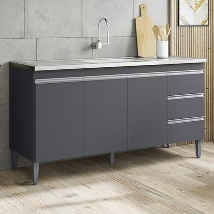 Imagem de Balcao Para Pia 146 cm 3 Portas Andreia Cinza REAJL