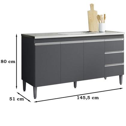 Imagem de Balcao Para Pia 146 cm 3 Portas Andreia Cinza REAJL