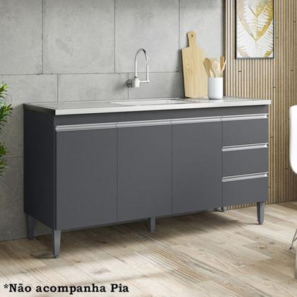 Imagem de Balcao Para Pia 146 cm 3 Portas Andreia Cinza REAJL