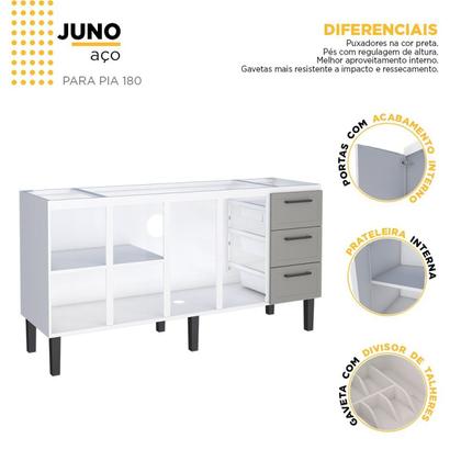 Imagem de Balcão para Pia 180cm em Aço 4 Portas 4 Gavetas Juno