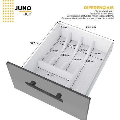 Imagem de Balcão para Pia 200cm em Aço 4 Portas 4 Gavetas Juno