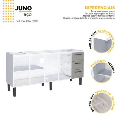 Imagem de Balcão para Pia 200cm em Aço 4 Portas 4 Gavetas Juno