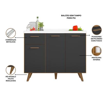 Imagem de Balcão Para Pia 3 Portas 1 Gaveta (Sem Tampo) 105cm Olinda - SSX Multicoisas