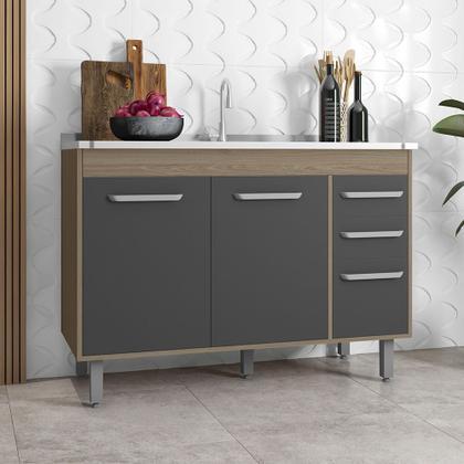 Imagem de Balcão Para Pia 3 Portas 2 Gavetas (Sem Tampo) 120cm Barcelona Carvalho Grafite - SSX Multicoisas