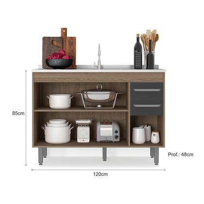Imagem de Balcão Para Pia 3 Portas 2 Gavetas (Sem Tampo) 120cm Barcelona Carvalho Grafite - SSX Multicoisas