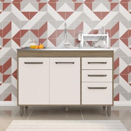 Imagem de Balcão Para Pia 3 Portas 2 Gavetas (Sem Tampo) 120cm Barcelona Carvalho Oak Off White - SSX Multicoisas