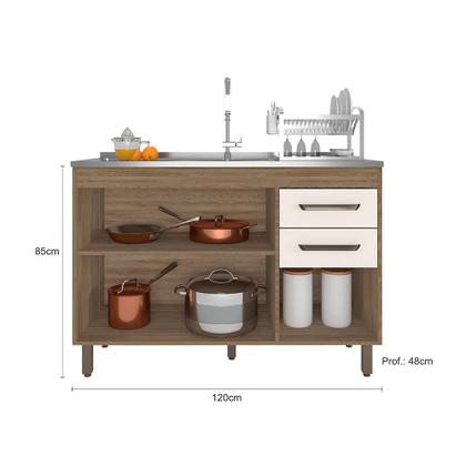 Imagem de Balcão Para Pia 3 Portas 2 Gavetas (Sem Tampo) 120cm Barcelona Carvalho Oak Off White - SSX Multicoisas