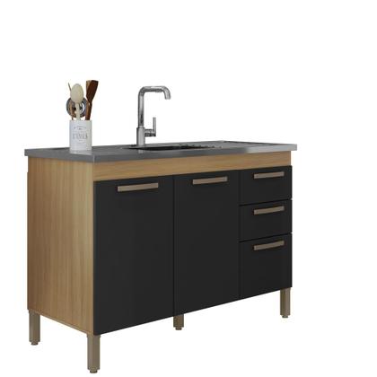 Imagem de Balcão Para Pia Antonella Sem Tampo 118cm Carvalho/Preto