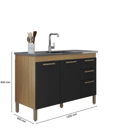 Imagem de Balcão Para Pia Antonella Sem Tampo 118cm Carvalho/Preto